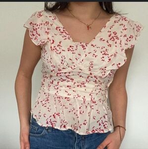 H&M Floral Peplum Flounce Sleeveless Blouse Size 0